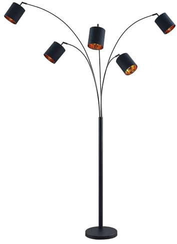 Floor Lamp 'Abiram' (Modern) in Black Made of Metal for e.g. Living Room & Dining Room (5 Light Sources, E14) from Lindby | Standard Lamp, Arc Lamps