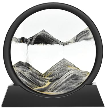 Wai Danie Image 3D en forme de sablier en mouvement - Cadre de sable fluide - Décoration relaxante pour bureau, maison, bureau (noir, 17,8 cm)