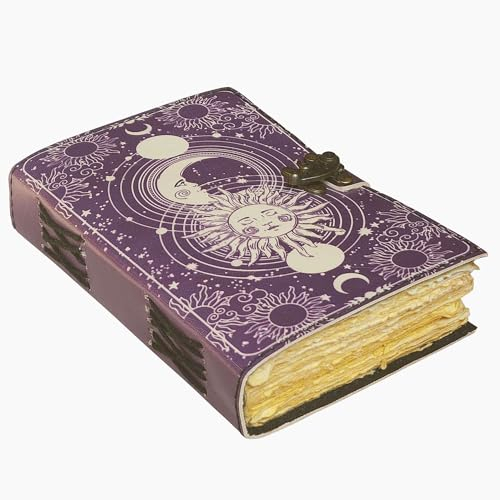 Sun and Moon Vintage Leder-Tagebuch für Männer und Frauen, 200 Seiten, antikes handgefertigtes Bütten-Rand, Vintage-Papier, Skizzenbuch, Zeichen-Tagebuch, Druck, Leder-Tagebuch