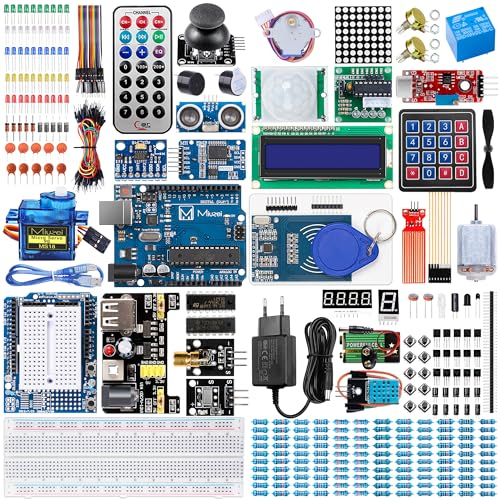 Miuzei Starter Kit for Arduino Electronic Set, Full Version Kit, Electric Kit with Breadboard Sensor, Resistors, Power Supply, LEDs, etc. 248 Accessories, 42 Programming Courses Technology Kit