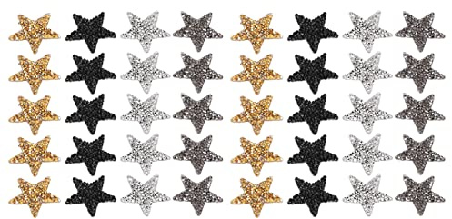 Hapivida Glitzer Sterne Aufbügler, Flexibler Harzdiamanten Stern Bling Set mit 40 Stück 4x4 cm für Jacken, Taschen, Hüte, Hemden und DIY Projekte