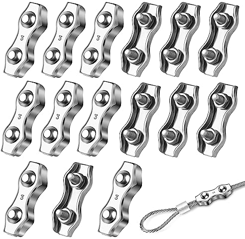 15 Pezzi M3 Morsetto per Cavo In Acciaio Inossidabile 304 Morsetto per Cavo Duplex, Doppia Clip per Funi Metalliche 3mm, Stendibiancheria, Appendere La Bandiera, Spedizione e Ancoraggio