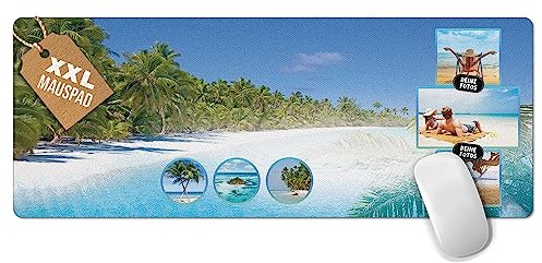 Print Royal PR Großes Mousepad mit Foto selbst gestalten - Urlaub-Fotocollage mit 3 Fotos - Tropischer Strand - XXL Mousepad Bedrucken, Geschenke für Freunde | Schreibtischunterlagen, 800 x 300 mm