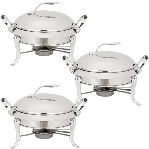 Dremdo 3L Chafing Dish Set, Full Size in Acciaio Inox Round Buffet Server con Padelle, Coperchio E Portacarburante, Chafer Dish Catering per Catering Party Ristorante Matrimoni,Argento