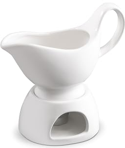 Salsera de porcelana con soporte y vela, color blanco