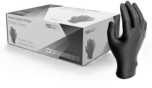 Guantes desechables de nitrilo negro resistentes y resistentes, calidad premium, médicos, mecánicos, industriales, cabello y belleza, alimentos, limpieza, sin polvo, sin látex (100, XXL)