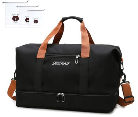 Sporttasche Reisetasche für Damen Herren und 3 Schuhbeutel, Oxford-Stoff Weekender mit Schuhfach Nassfach, Große Handgepäck Trainingstasche, wasserdichte Schwimmtasche, 46 * 28 * 25cm