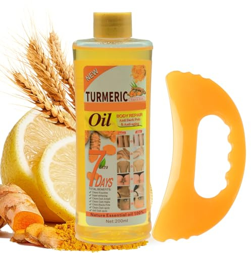 200ML Turmeric Oil for Skin, Turmeric Massage Oil for Body Sore Muscles, Dark Spot Remover Body Oil, Skin Tightening Moisturiser Massage Therapy for Hair Face Body Nail Leg