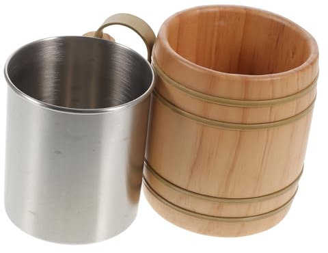 Cabilock 1 Stück Edelstahlbecher Kaffeebecher Trinkbecher Wasserbecher Holzbecher Mit Edelstahleinsatz