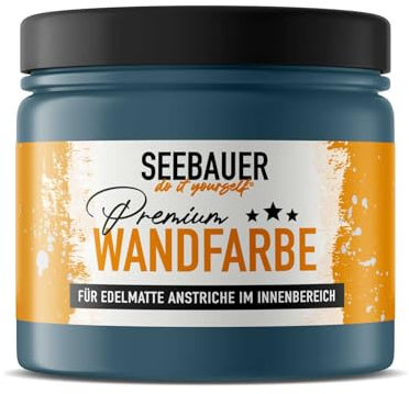 SEEBAUER diy Wandfarbe Blau 300ML für Innen (No. 800 Baltic Sea) Edelmatte Innenfarbe Petrol - Blautöne sehr hohe Deckkraft - Matt, Abwaschbar und Tropffrei