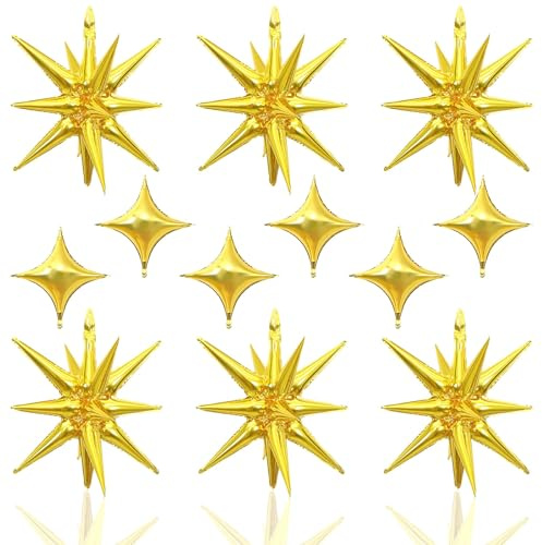 Stern Folienballons Gold, 12 Stück Stern Luftballons Gold Foil Ballons Explodieren Stern Luftballons für Party Dekoration Geburtstag Babyparty Hochzeit Silvester Deko