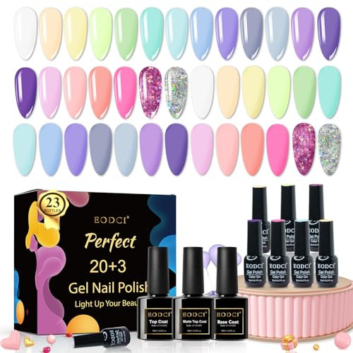 EODCI UV Nagellack Pastell, 20 Farben Frühling Sommer Makronen Pastell Gel Nagellack, Rosa Blau Gelb Lila Süßigkeiten Farben Soak Off Gelnägel für Frauen Nail Art Design Urlaub Maniküre Geschenkset
