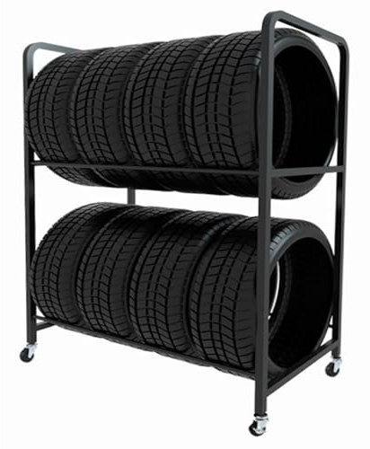 Generisch Reifenlagerregal - Rollendes Reifenregal für die Garage - Mobiler Reifenlagerwagen mit 4 Rädern (Größe: 110 x 50 x 128 cm)