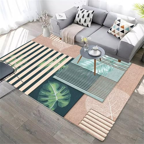 RUGMRZ Teppich KleinTeppich Küche Waschbar rutschfest Girls Rugs 50x80CM Teppichboden Auslegware GrünModernes Streifenmuster bequemer und strapazierfähiger fußmatte schmal