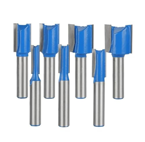 1/7 fraises à coupe droite, tige de 8 mm, double cannelure, fraises à rainurer for le travail du bois, fraises droites en acier au tungstène(7pcs set)
