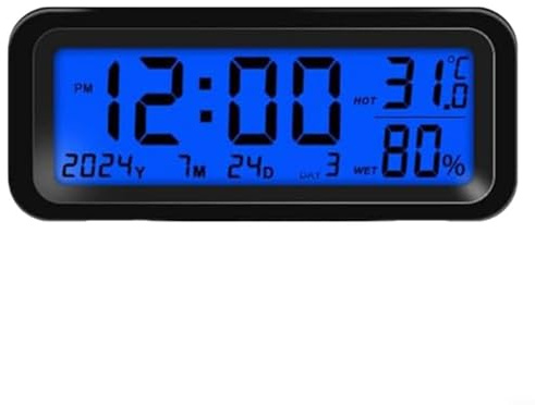 HOHOVYVY Reloj de coche, mini reloj digital solar para salpicadero del coche con pantalla de fecha y temperatura (azul verdoso)