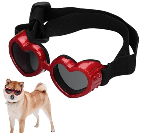 Hjärtformade hundsolglasögon – UV-skyddsglasögon husdjur, anti-dimma vovve