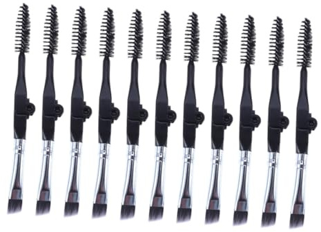 TOVINANNA 10pezzi Pennelli Professionali Per Sopracciglia Pieghevoli Nero e Argento Spazzola Mini Miscelatrice Per Ciglia Ed Eyebrow Brush Multifunzionale Per Donne e Ragazze