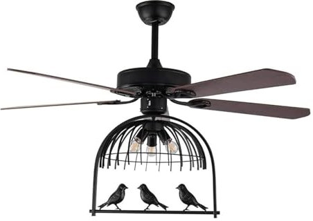 GAOJUNAN Ventola Soffitto con Luce, Ventilatore Da Soffitto A Gabbia Per Uccelli Con Velocità Del Vento A 6 Marce Con Lampada Telecomando Retrò 5 Pale In Legno Luce con Ventilatore da Soffitto(48in)