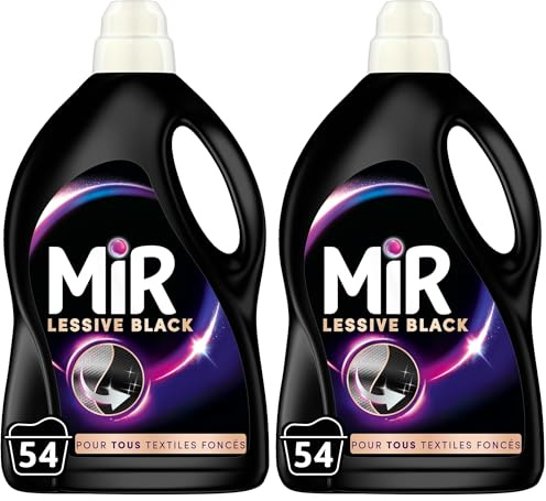Mir - Lessive Liquide - Lessive Black - Main & Machine - Raviveur - Formule Unique 3en1 - Couleurs - Fibres - Fraîcheur - Nettoie avec Soin - Anti-Bouloche - Pour tous les Textiles Foncés - 54 Lavages