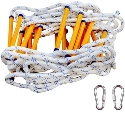 Fire Escape Ladders High Strength Epoxy Resin Folding Soft Steps Ladder with 2pcs Steel Buckle Fire Escape Rope Ladder Length 3-50 Meters,25m/82ft