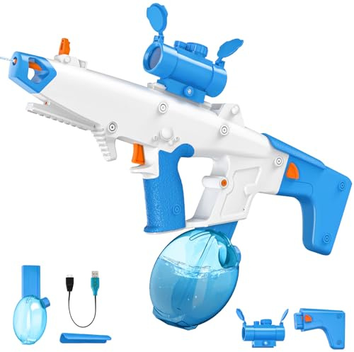 Wasserpistole Elektrisch, 810ML Elektrische Wasserpistole mit Automatische Wasseraufnahme, 6-8m Reichweite, Umfang, Poolparty und Strand Wasserpistole Spielzeug für Erwachsene und Kinder (Blau)