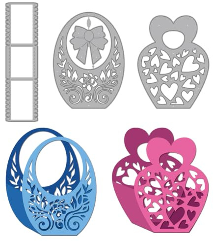 MAYJOYDIY 3D Blumenkörbe Metall Stanzformen Hohler Blumenkorb Stanzschablone Fliege Herz Prägung Scrapbooking Schnitte Vorlage Für DIY Scrapbooking Basteln Kartenherstellung Album Geschenkdekor