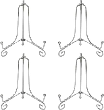 TIANLIN Soporte Platos Decorativos, 4 Piezas Soporte Fotos, 4 Pulgadas Caballete para Fotos, Color Plateado, para Colocar Pasteles de Té, Marcos de Fotos Pequeños y Recetarios