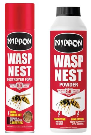 Nippon Wasp Nest Destroyer Foam 300ml & Nest Powder 300g � Fast-Acting Wasp Killer Duo for Indoor & Outdoor Use Long-Lasting Protection Easy Application