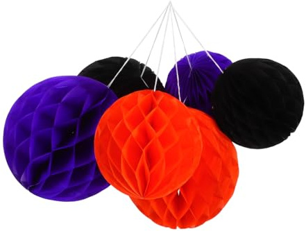BESTYASH 6 Piezas Bolas de Panal Colgantes Decoración de Fiesta Halloween Pompones para Hogar Oficina Escuela Colores Brillantes Fácil Instalación