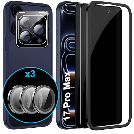 FDHYFGDY 2 x Protector Pantalla privacidad para iPhone 17 Pro Max y 1 x Protector Pantalla Protector de Lente de Cámara - Antiespia Cristal Vidrio Templado - Herramienta de instalación fácil incluida
