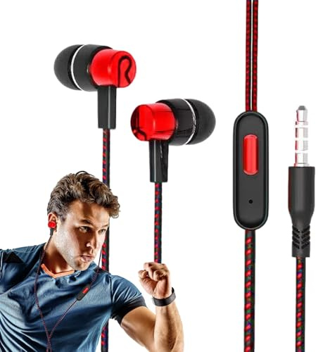 Trådbundna öronhörlurar - Premium Sound Music Earbuds, inbyggda i mikrofon | Podcast brusreducerande hörlurar, ergonomisk komfortpassform design, trasselfri kabel, Smartphon