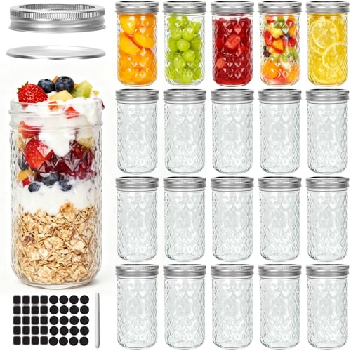 Keketin 12 oz Regular Mouth Mason Jars with Airtight Lids and Bands,20 Pack Glass Canning Jars,350ml Preserving Jars for Jam,Jelly,Pickling,Fermenting,Fruits Storage and Party Favors