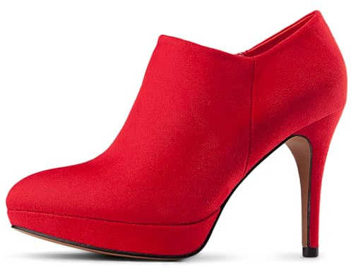 Viciously Vixen Women's Platform Booties Stiletto Ankle Boots High Heel Booties Winter Dress Shoes, Red Suede, 7.5