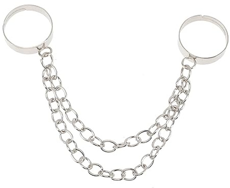 Garneck Anelli Donna Gotici in Lega Argento Doppia Catena Decorativa, Regolabili e Skin-friendly, Stile Vintage e Dark per Tutte le Dita, Confezione 2 Pezzi