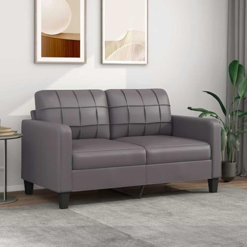 ACAGALA 2-Sitzer Sofa mit Kissen, Kleine Sofa mit Armlehnen, Sofagarnitur Kunstleder, Modernes Couch Klein für Wohnzimmer Schlafzimmer Heimkino Gästezimmer | 140 cm | Grau