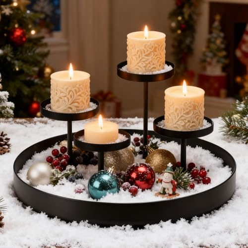 Adventskranz Modern Kerzenhalter Adventskranz, Schwarz Metall Adventskranz Kerzen Deko, Weihnachtsdeko Kerzenständer für 4 Stumpenkerzen Ø 6 cm für Kerzen Weihnachten Deko Tischdeko (A)