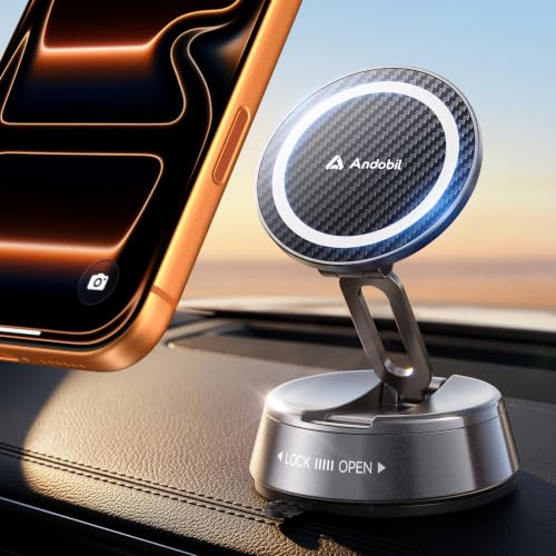 andobil 2026 Neueste Handyhalterung Auto Magnet für Magsafe Autohalterung, [20x N55 Magnete & Verbesserte 80 kPa Saugkraft] 360° Drehbar Handyhalterung Auto Kompatibel mit iPhone 17 16 15 14 Pro Max