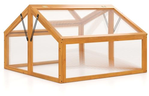 CHEFJOY Small Indoor Outdoor Greenhouse, Wood Cold Frame Greenhouse with Transparent PVC Roof & Sturdy Steel Frame, Seedling Hot House for Garden, Sunroom, Balcony (36”x 33”x 23”)