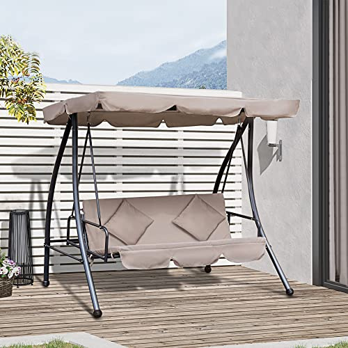 Hollywoodschaukel mit Liegefunktion Braun 200x 125 x 170 cm,2-in-1-Gartenschaukel Braun 200x125x170 cm, bis zu 3 Personen, 340 kg Tragkraft, atmungsaktives Polyester-Dach & extra weiche Polsterung