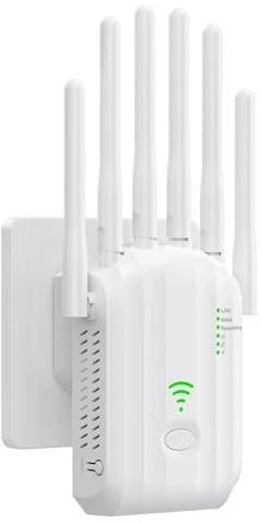 WLAN Verstärker, WLAN Repeater 1200 Mbit/s Dual-Band 2 4GHz 5GHz mit 6 Antennen, WiFi Range Extender bis 1500m² Reichweite, LAN/WAN Port Access Point Modus für Zuhause Garten Büro