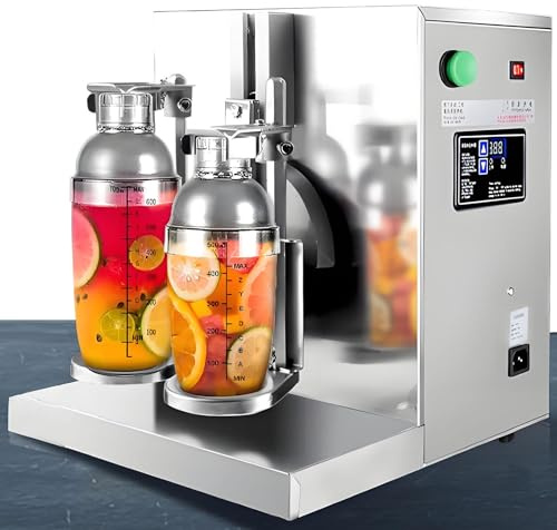 SHENGSHIYU Máquina Coctelera Eléctrica Comercial para Té Burbujas 400 RPM,Tazas Dobles De Acero Inoxidable,Motor Silencioso,Mezcla Automatizada 30% Más Rápida para Cócteles,Jugos Y Café