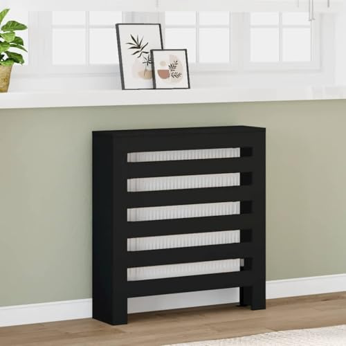 sephironlbb Revêtement de radiateur noir en bois 78 x 20 x 82 cm avec design à lattes, étagère pratique, support mural, pour salon et salle de bain, économie d'énergie, accessoires pour chauffage et