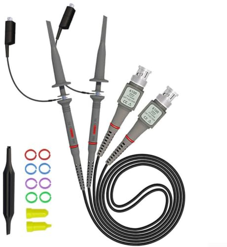 P6100 Oscilloscope Probe 100MHz 1X/10X Switchable Passive Scope Probe with BNC Connector and Ground Clip for Electronics Testing(2PCS)