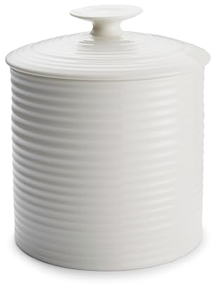 Portmeirion x Sophie Conran Large Porcelain Storage Jar with Lid and Integrated Handle - Signature Ripple Exterior, Stylish and Durable White Cookie Jar, 19.5cm