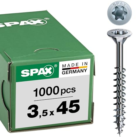 SPAX Vis universelle, 3,5 x 45 mm, 1000 pièces, Filetage partiel, Tête fraisée, T-STAR plus T20, 4CUT, WIROX - 0191010350455