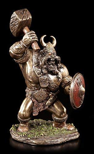 Wikinger Figur mit Hammer | Veronese Deko Bronze-Optik