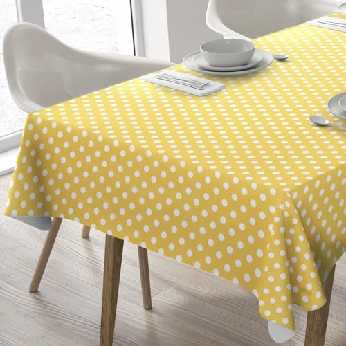 PVC vaxduk rektangulär vaxduk 140 x 180 cm med prickar (gul)