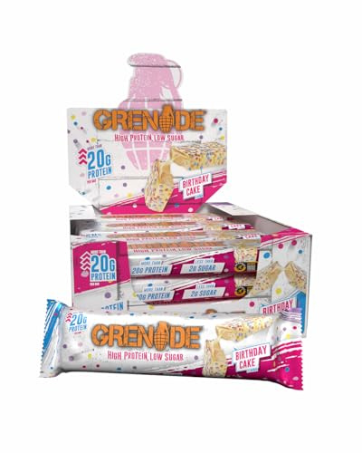 Grenade Proteinriegel - Birthday Cake, 12 x 60 g | Proteinreich & Zuckerarm, Mehr als 20 g Protein pro Riegel