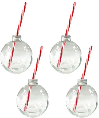 Widdle Wonderland Christmas Bauble Glass Drinking Glass Set of 4 with Paper Straw 9544